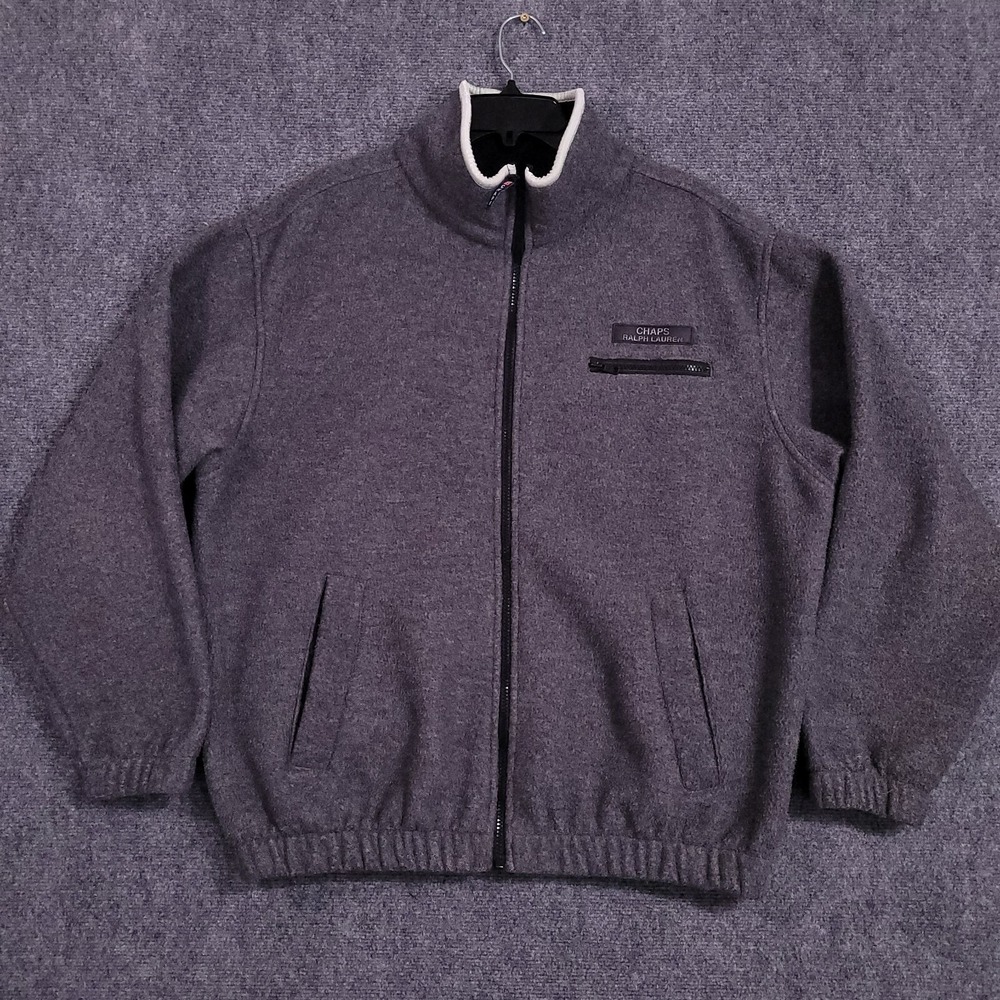Vintage Chaps Ralph Lauren Jacket Mens Large Gray Fleece Full Zip Made In Canada